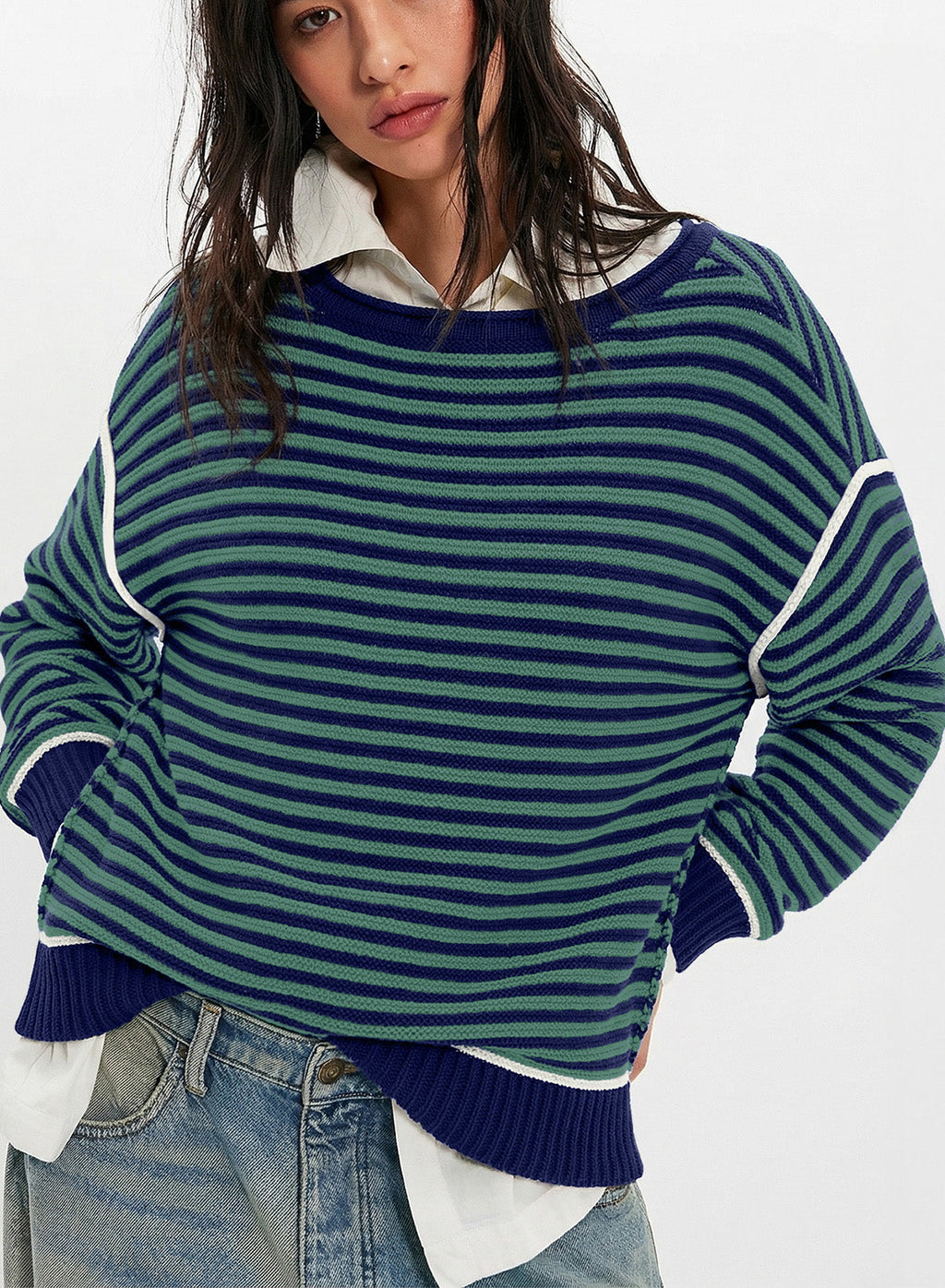 Striped color-blocked sweater