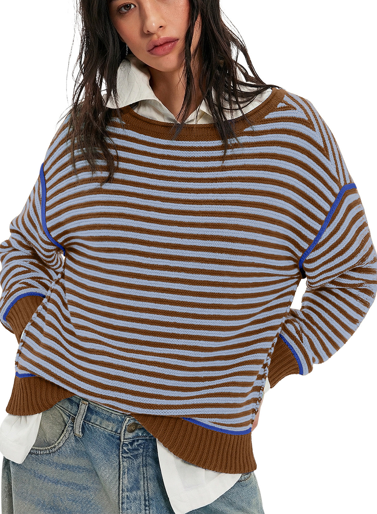 Striped color-blocked sweater