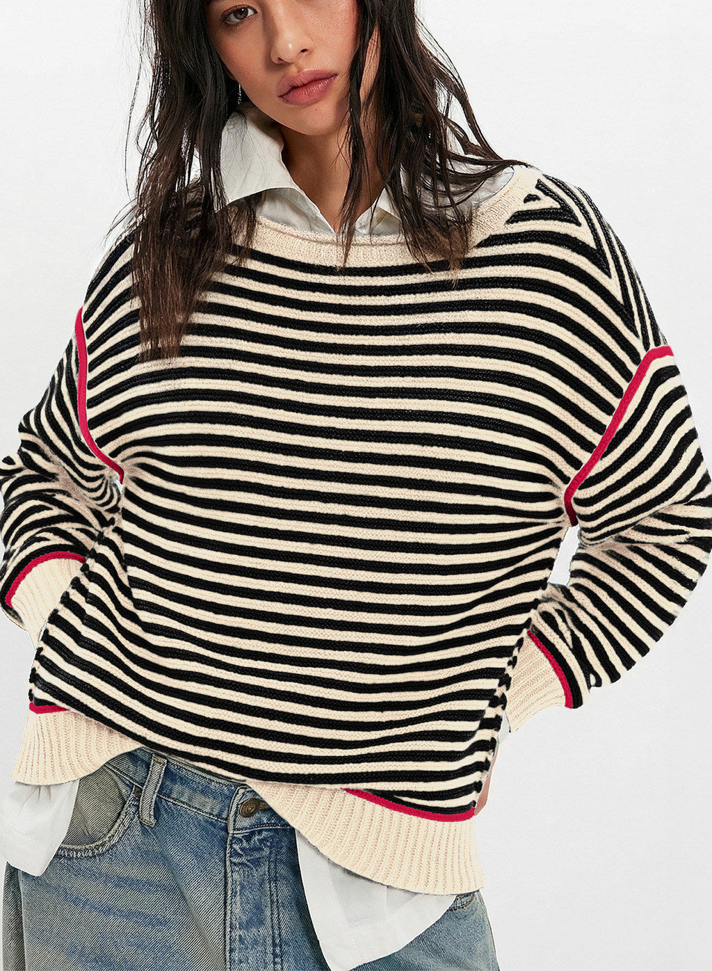 Striped color-blocked sweater