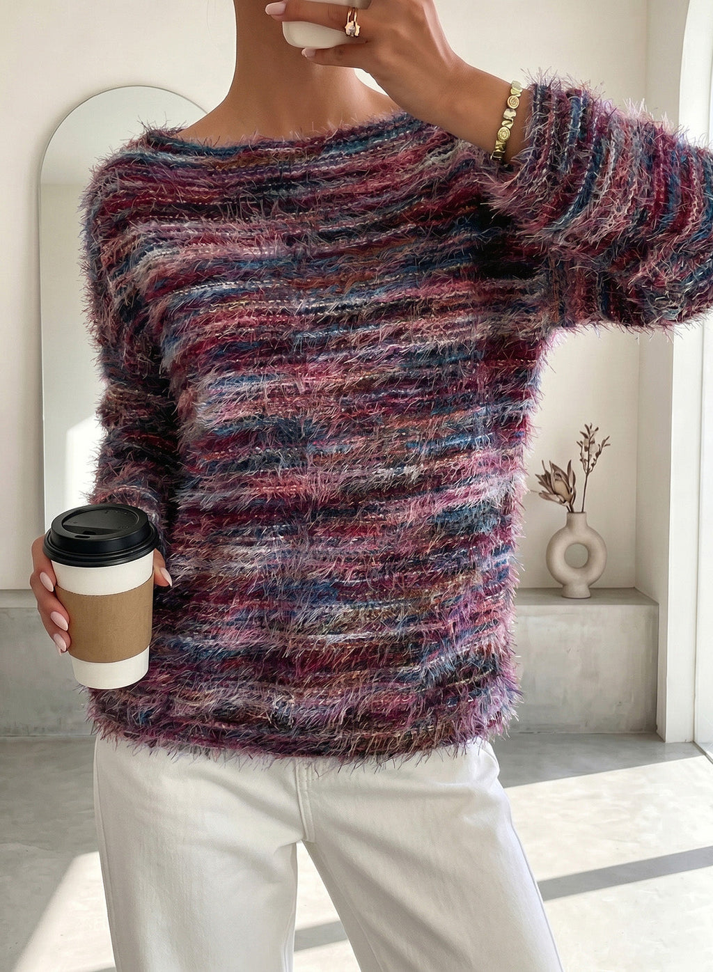 Women Fall Casual Minimalist Sweater For Everyday Wear,Knitted Sweater