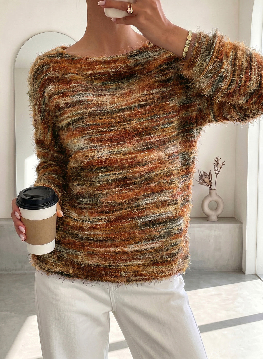 Women Fall Casual Minimalist Sweater For Everyday Wear,Knitted Sweater
