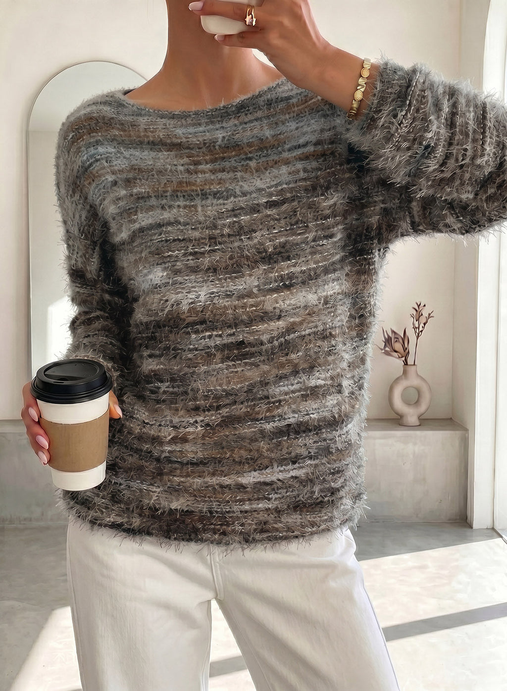 Women Fall Casual Minimalist Sweater For Everyday Wear,Knitted Sweater