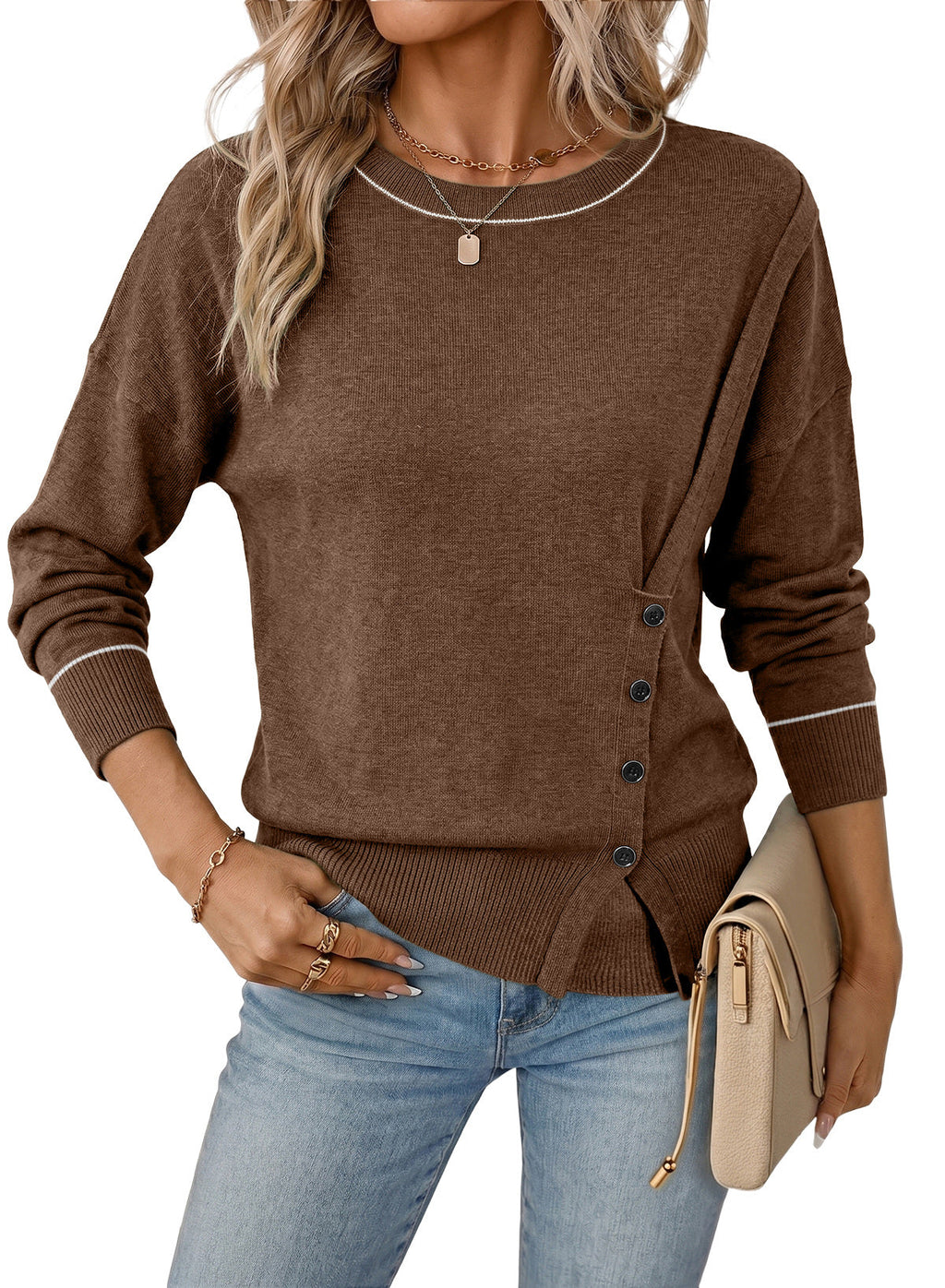 Sweaters for Women Casual Long Sleeve Asymmetrical Sweaters