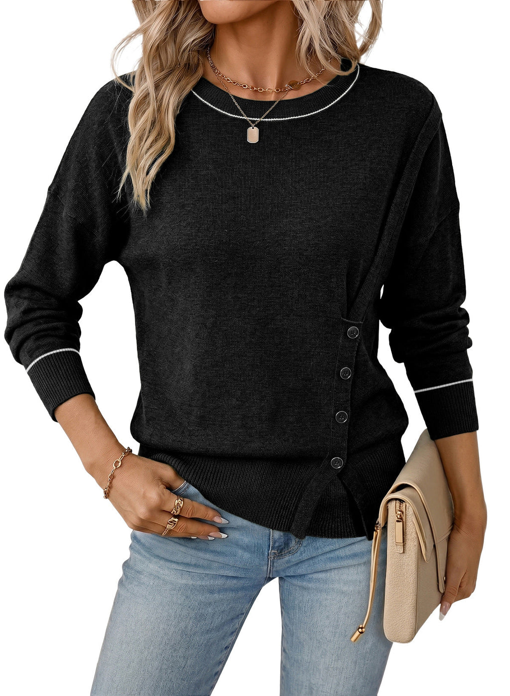 Sweaters for Women Casual Long Sleeve Asymmetrical Sweaters