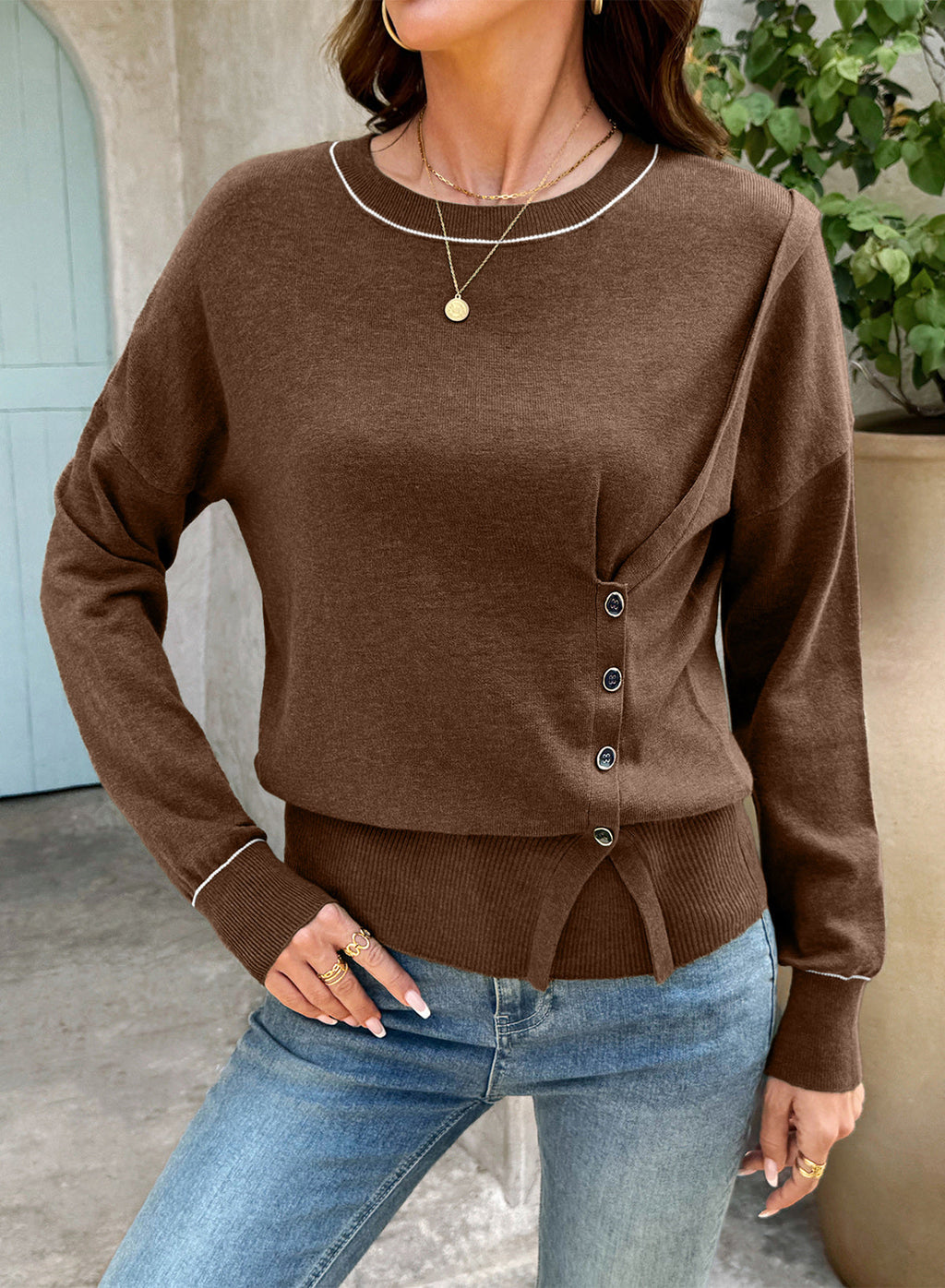 Sweaters for Women Casual Long Sleeve Asymmetrical Sweaters