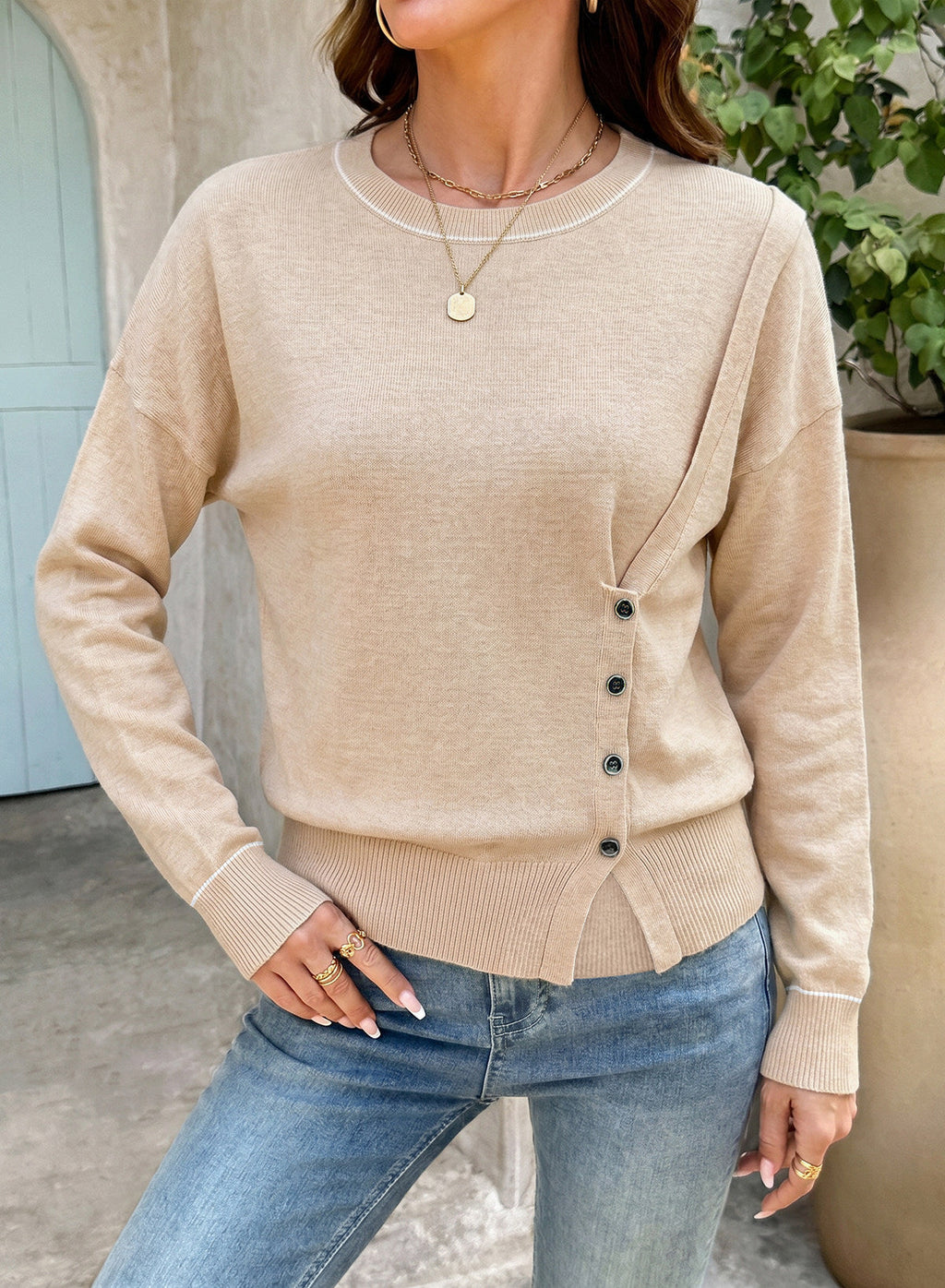 Sweaters for Women Casual Long Sleeve Asymmetrical Sweaters
