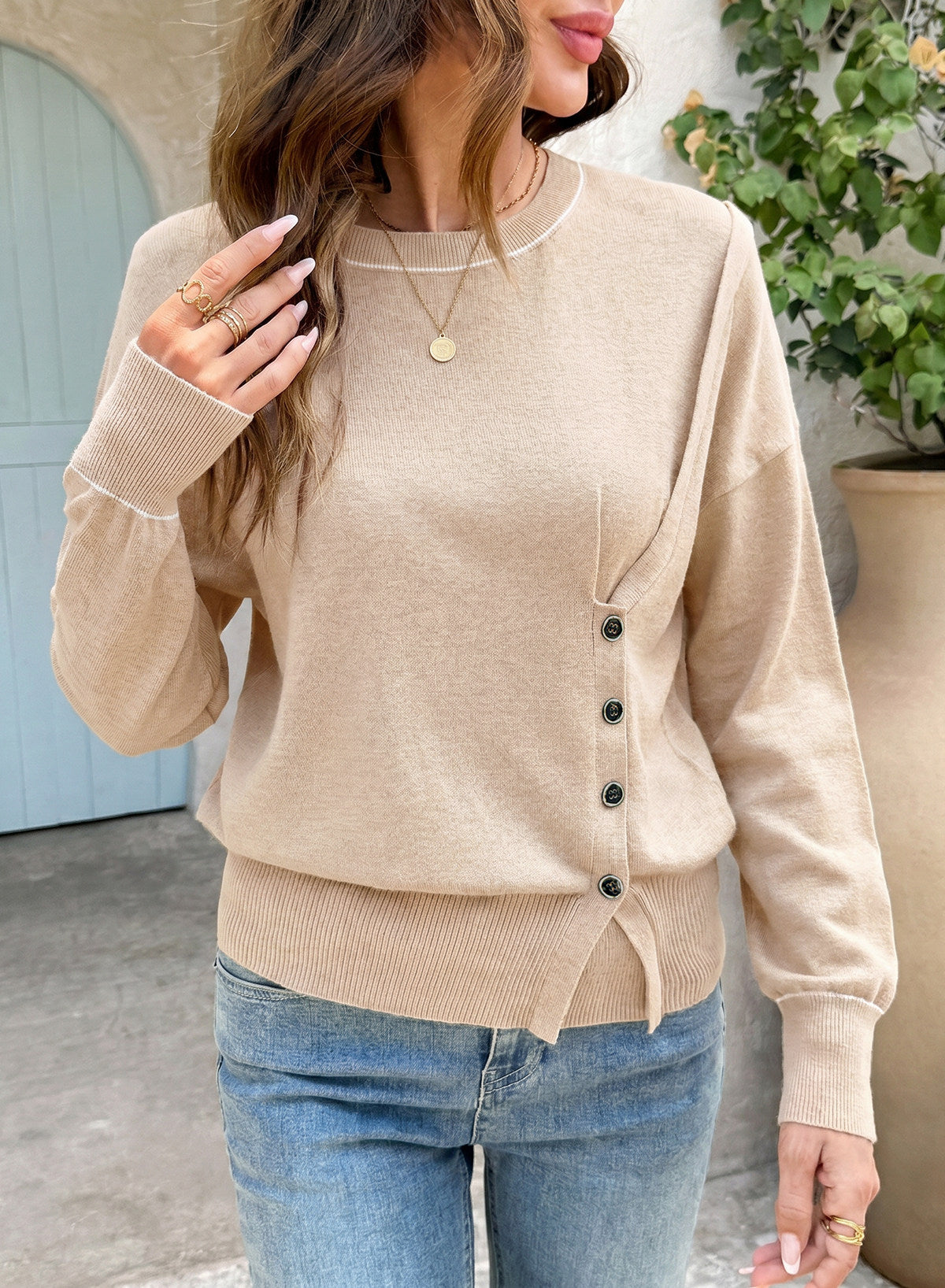 Sweaters for Women Casual Long Sleeve Asymmetrical Sweaters