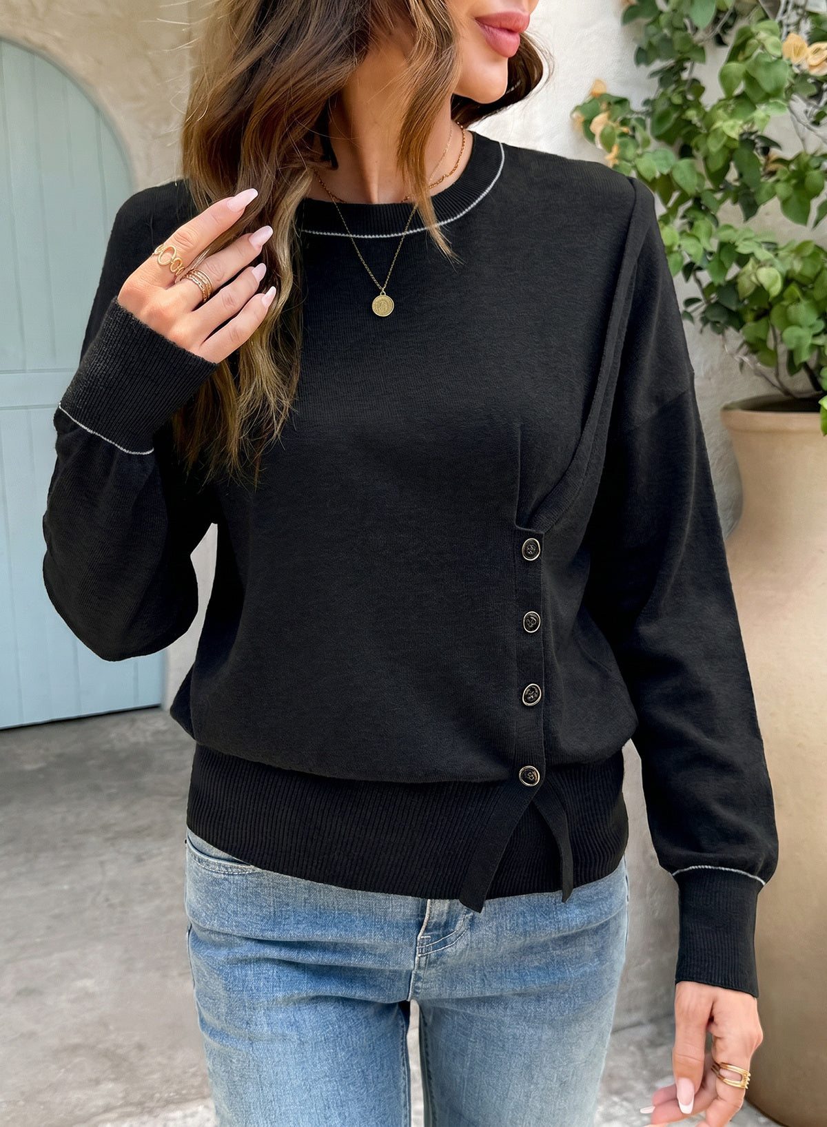 Sweaters for Women Casual Long Sleeve Asymmetrical Sweaters