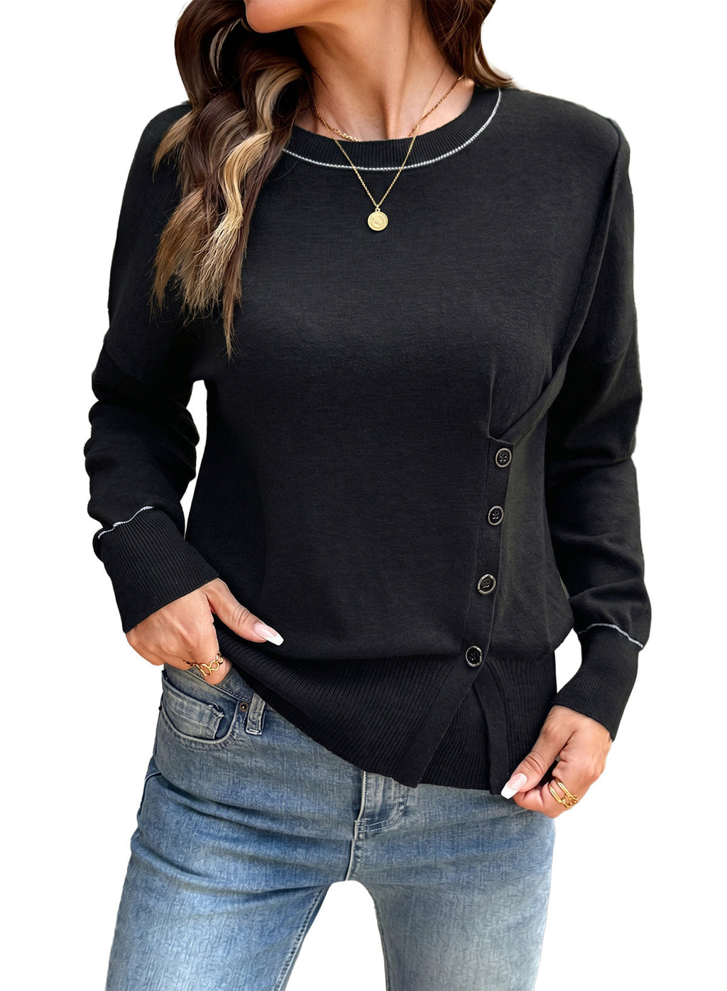 Sweaters for Women Casual Long Sleeve Asymmetrical Sweaters