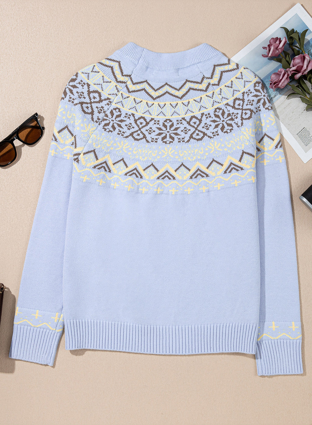 Festive Geometric Print Round Neck Shift Sweater