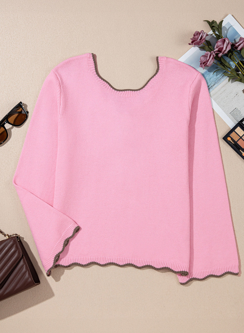Sweaters for Women Long Sleeve Back Bow Sweaters Fall Pullover Tops