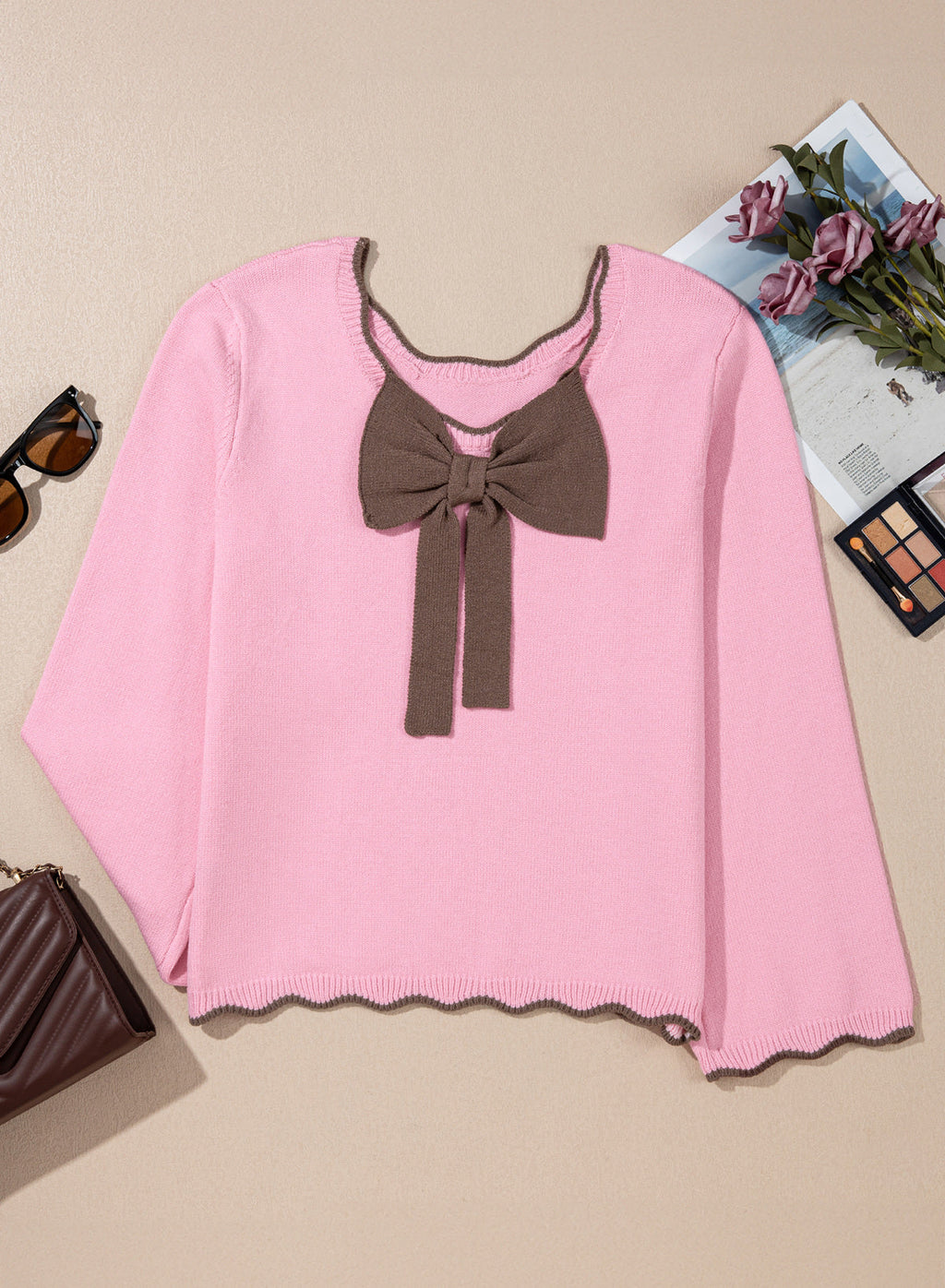 Sweaters for Women Long Sleeve Back Bow Sweaters Fall Pullover Tops