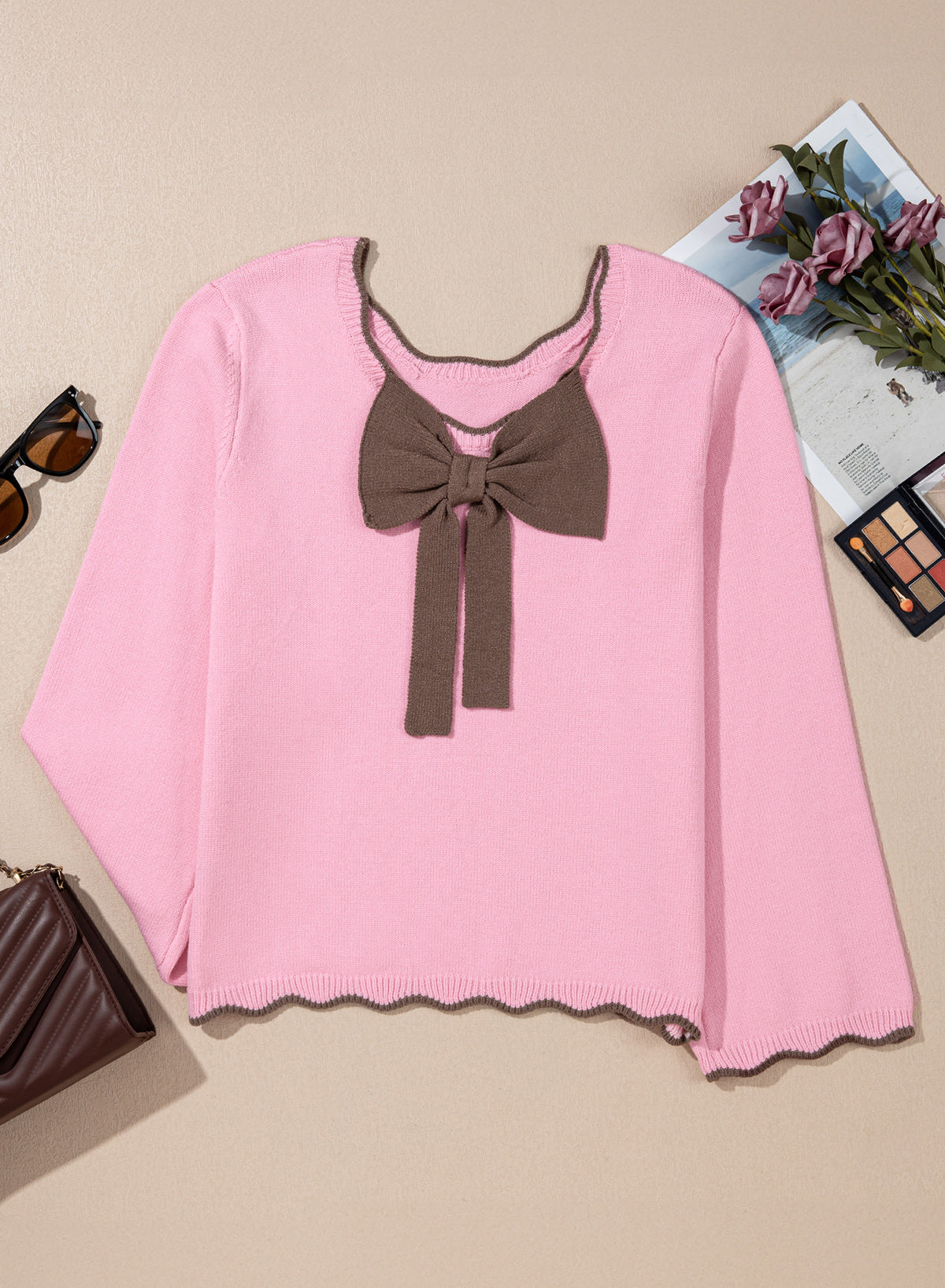 Sweaters for Women Long Sleeve Back Bow Sweaters Fall Pullover Tops