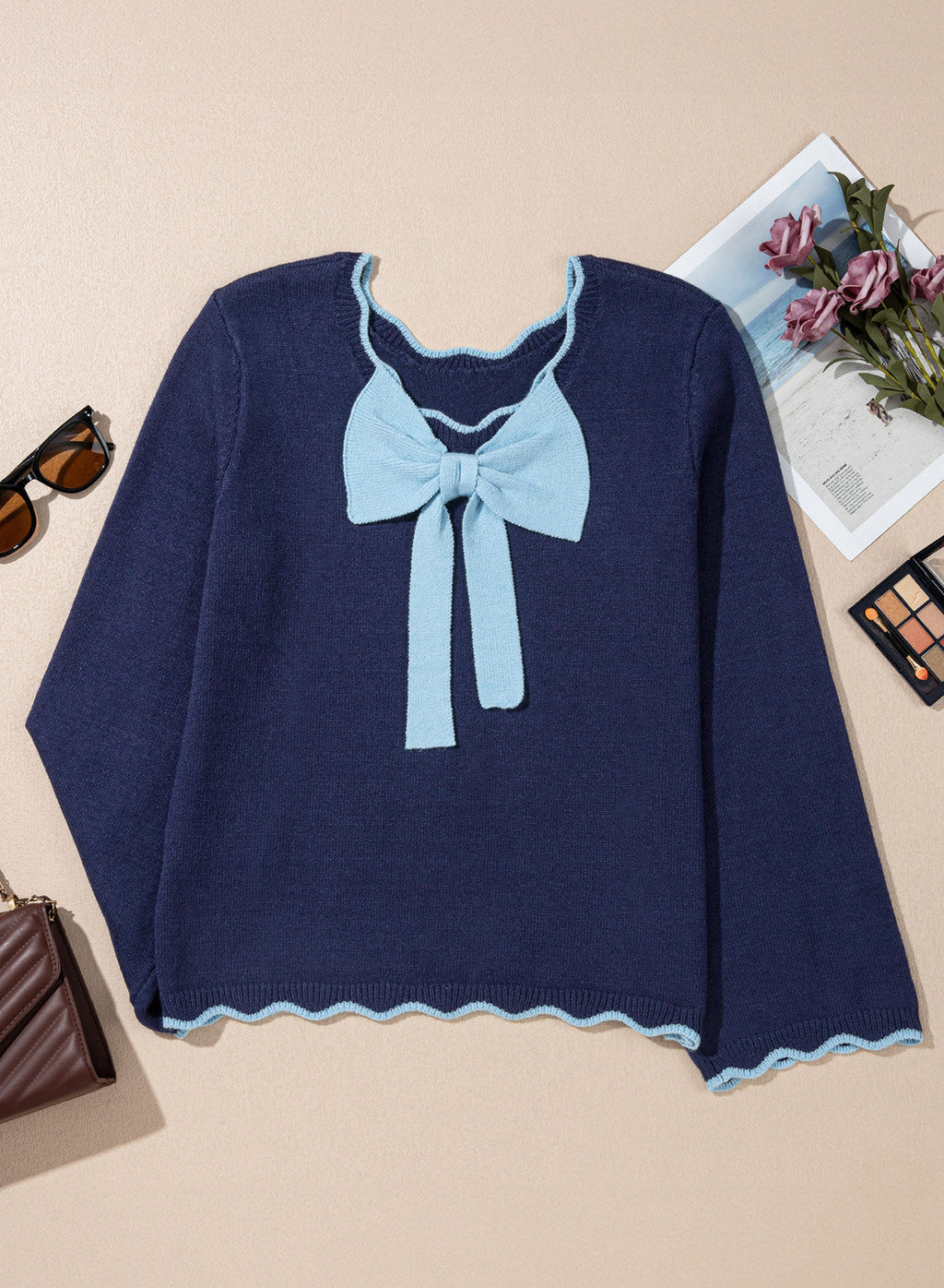 Sweaters for Women Long Sleeve Back Bow Sweaters Fall Pullover Tops
