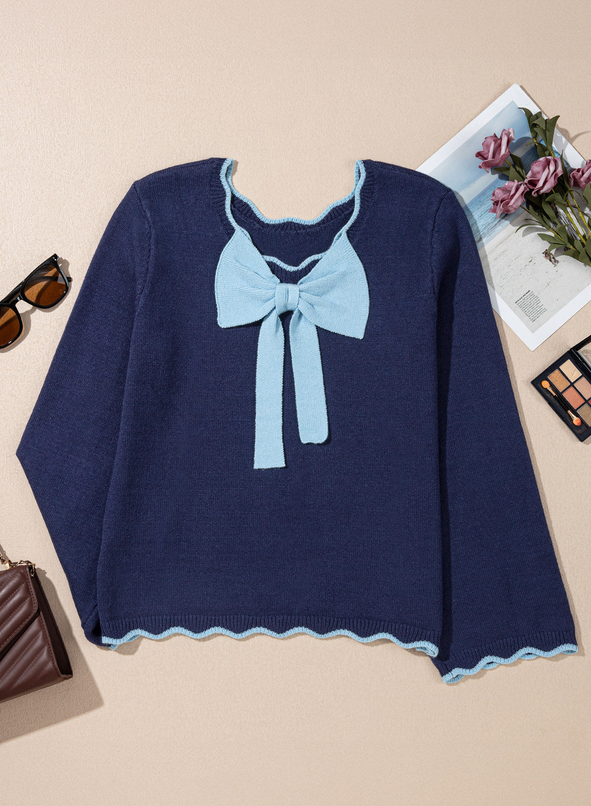 Sweaters for Women Long Sleeve Back Bow Sweaters Fall Pullover Tops