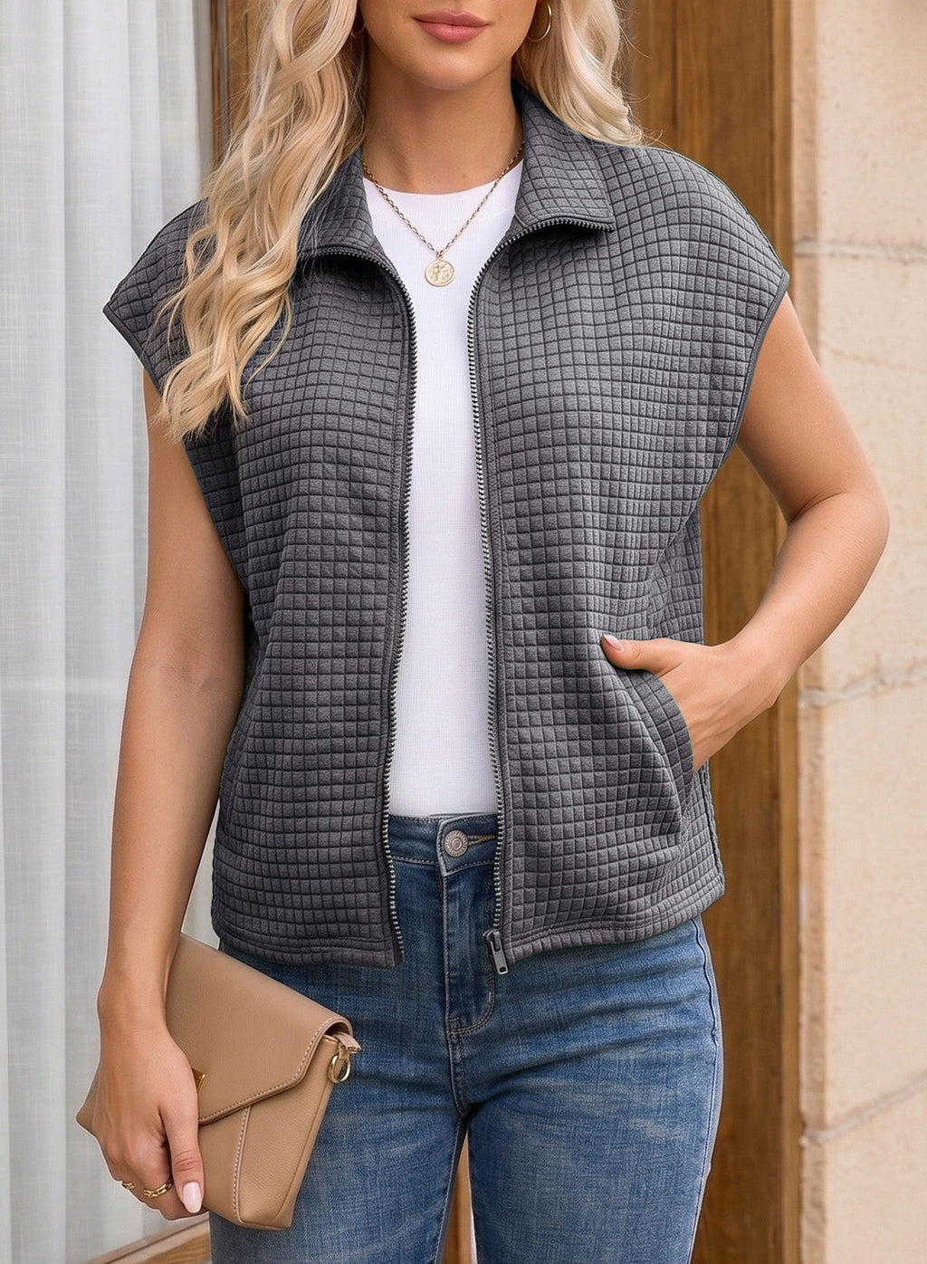 Dokotoo Womens Vest Tops 2026 Fall Cap Sleeve Waffle Knit Vests