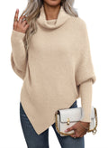 Women's Turtleneck Asymmetrical  Oversized Batwing Sleeve Sweaters