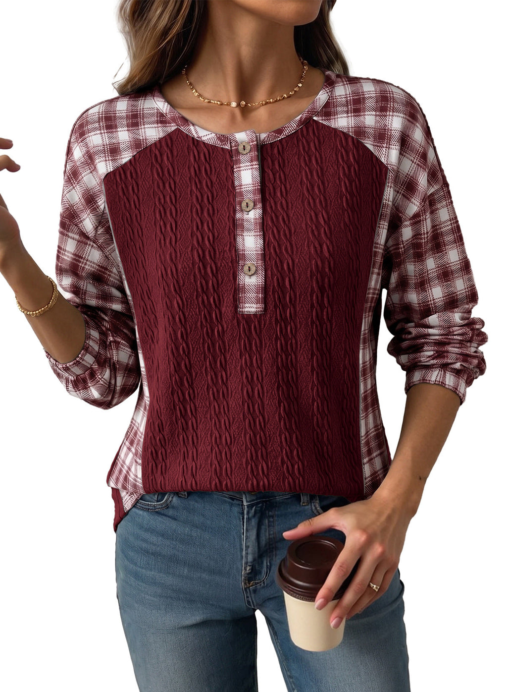 Dokotoo Long Sleeve Button Shirts for Women Trendy Loose Plaid Tunic Tops