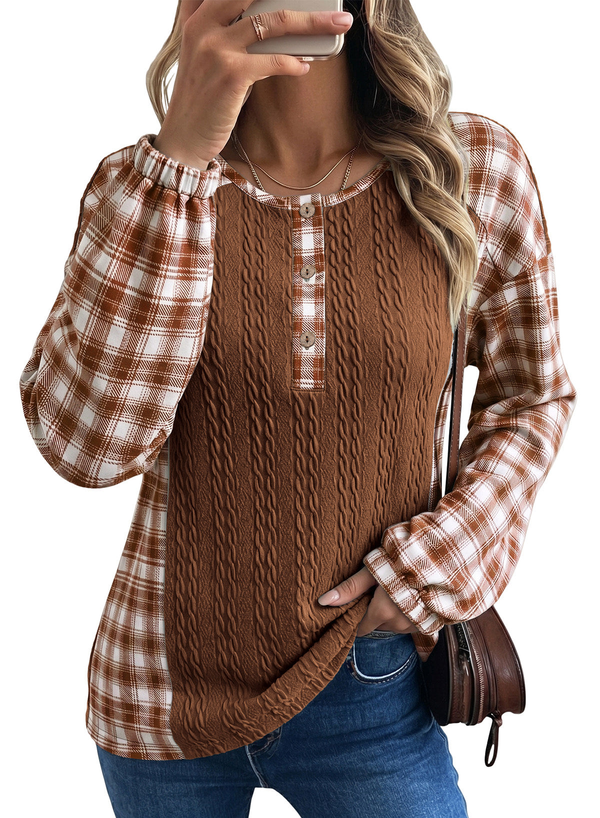 Dokotoo Long Sleeve Button Shirts for Women Trendy Loose Plaid Tunic Tops