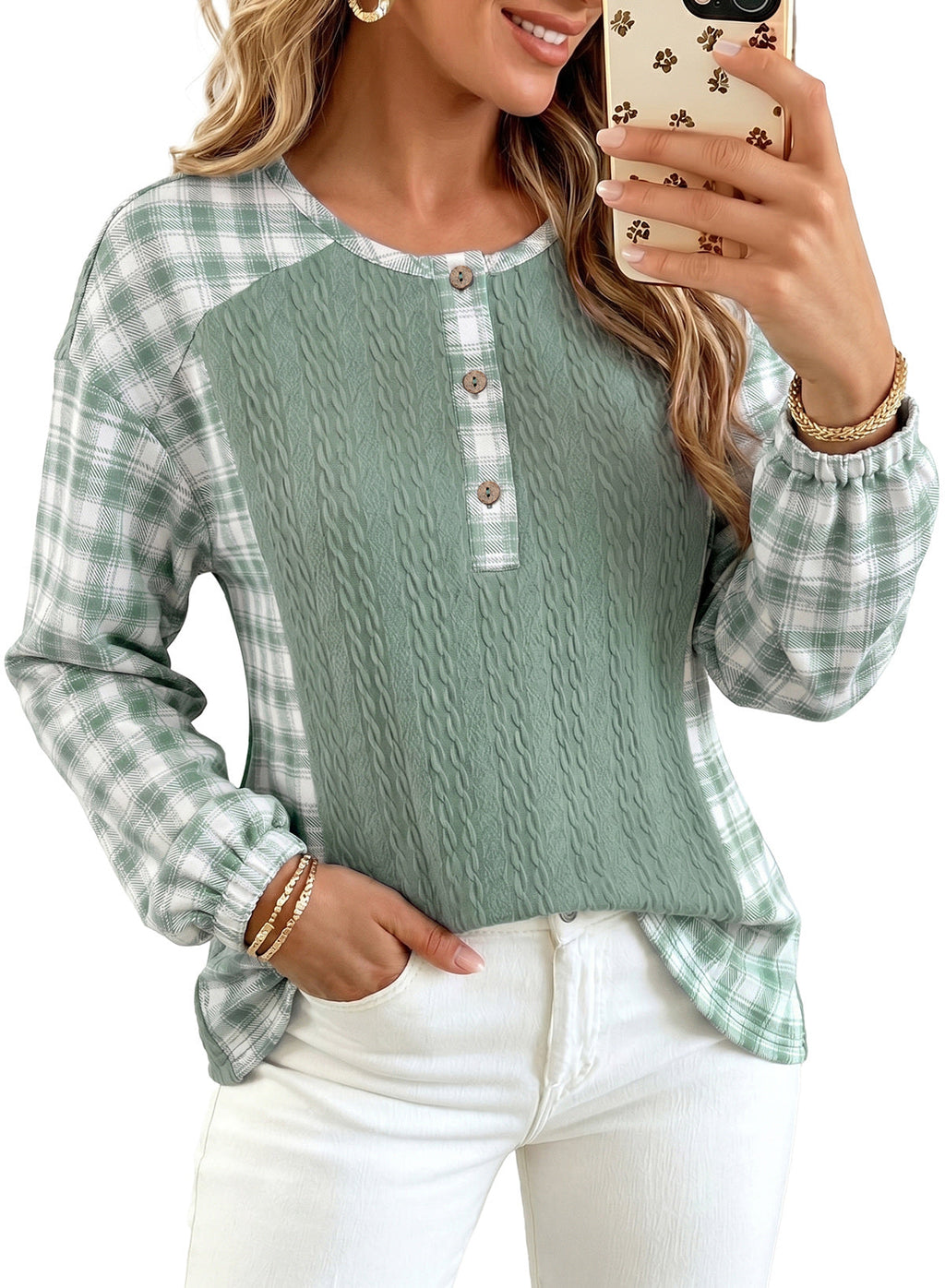 Dokotoo Long Sleeve Button Shirts for Women Trendy Loose Plaid Tunic Tops