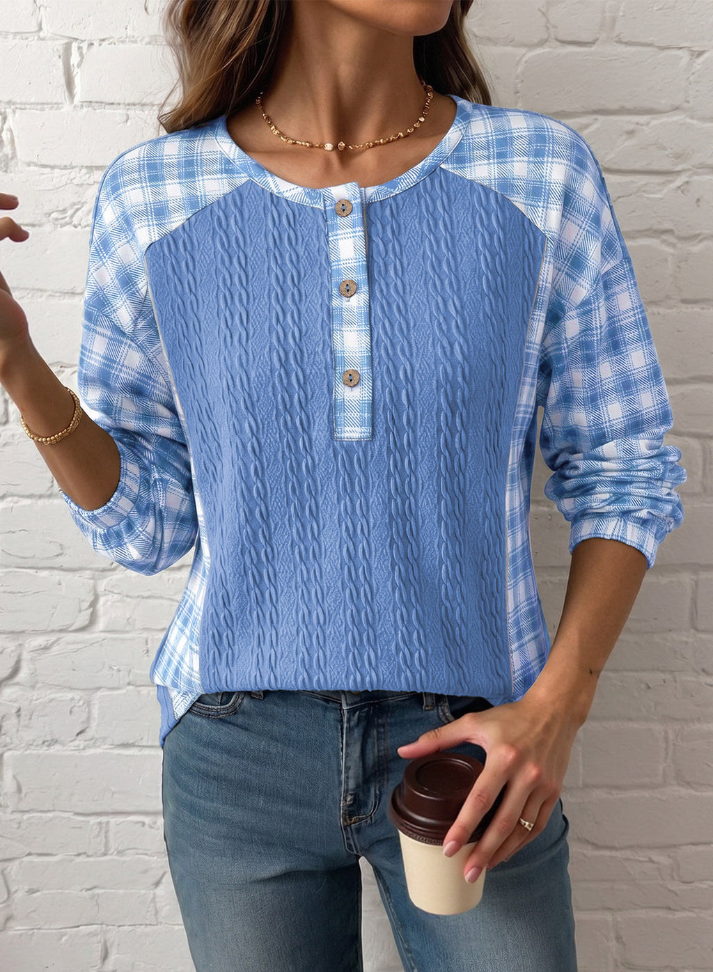 Dokotoo Long Sleeve Button Shirts for Women Trendy Loose Plaid Tunic Tops