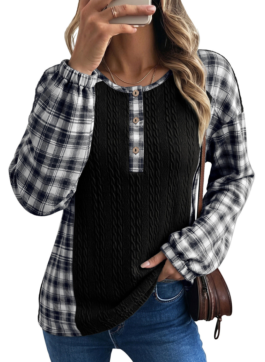 Dokotoo Long Sleeve Button Shirts for Women Trendy Loose Plaid Tunic Tops
