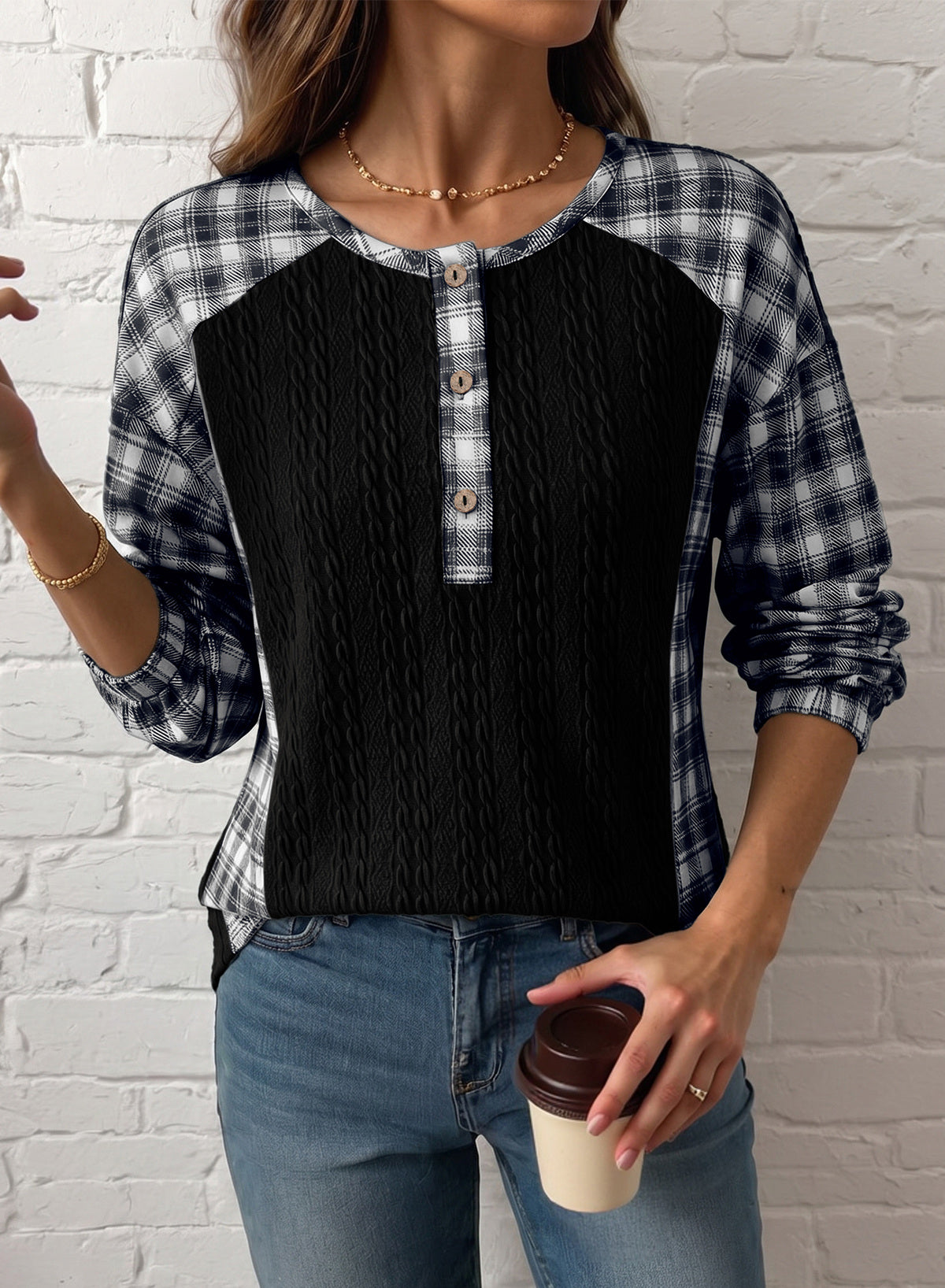 Dokotoo Long Sleeve Button Shirts for Women Trendy Loose Plaid Tunic Tops