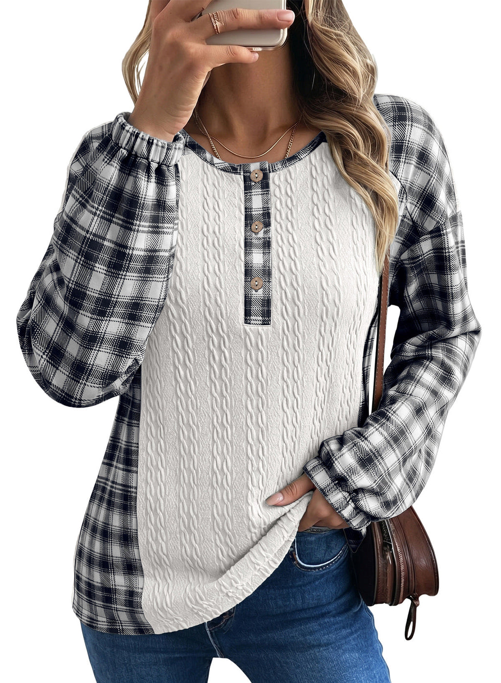 Dokotoo Long Sleeve Button Shirts for Women Trendy Loose Plaid Tunic Tops