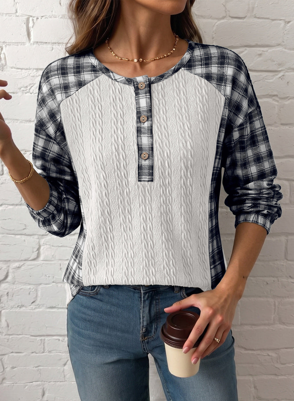Dokotoo Long Sleeve Button Shirts for Women Trendy Loose Plaid Tunic Tops