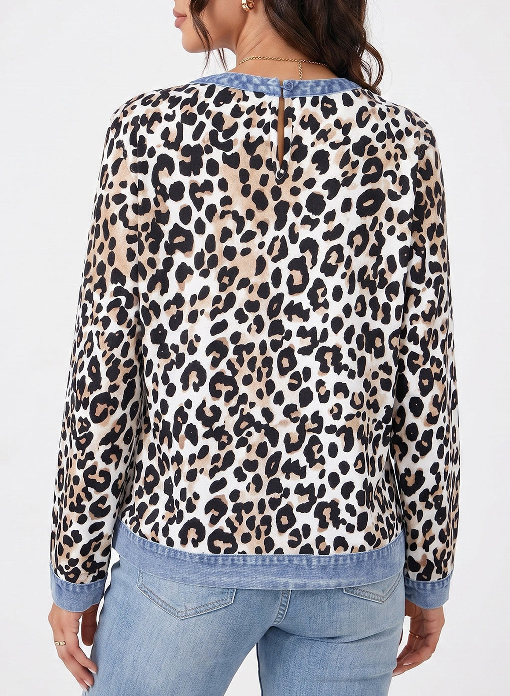 Women's Patchwork Patch Round Neck Long Sleeve Casual Loose T-Shirt