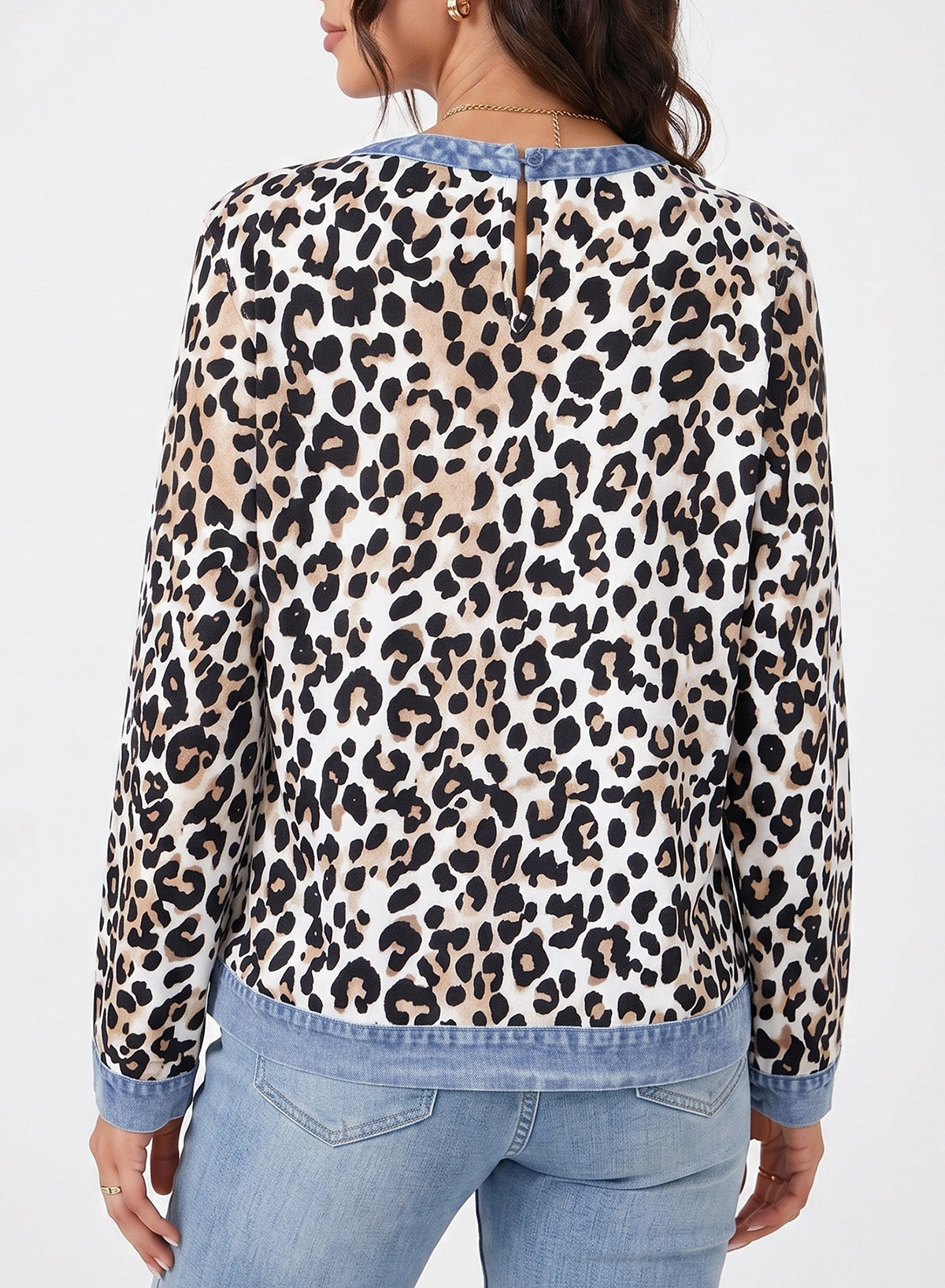Women's Patchwork Patch Round Neck Long Sleeve Casual Loose T-Shirt