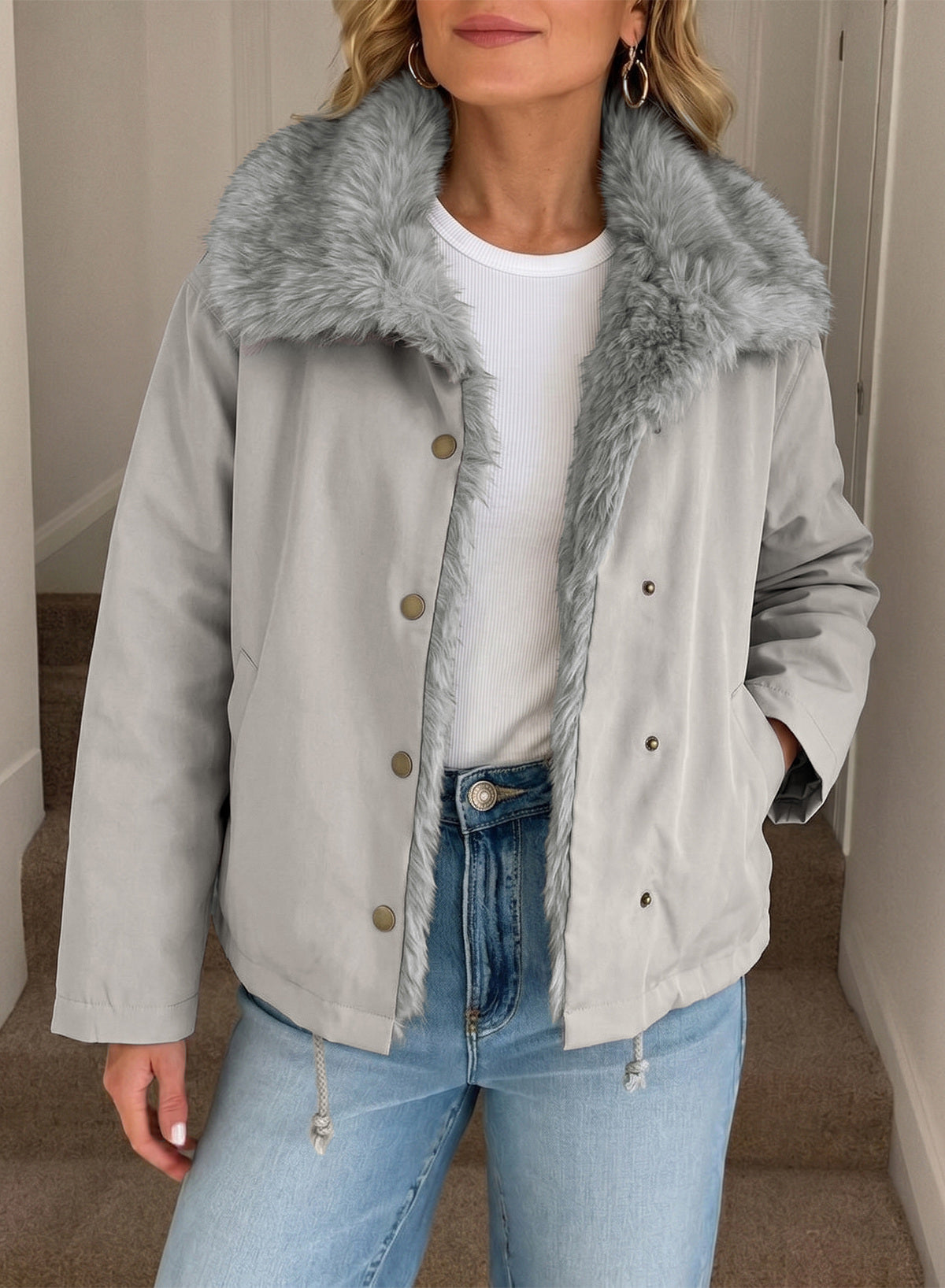 Faux Fur Detachable Oversized Cotton Jacket