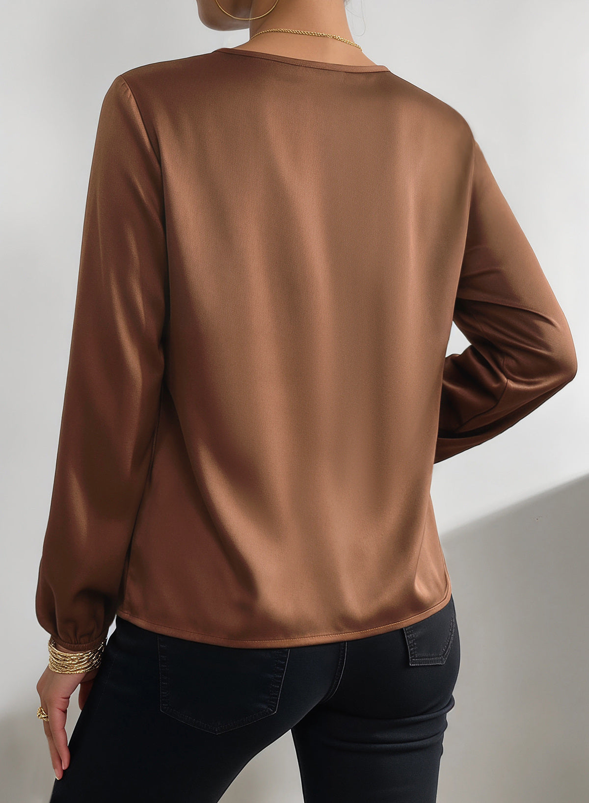 Dokotoo Womens Shirts Long Sleeve Dressy Casual V Neck Satin Top