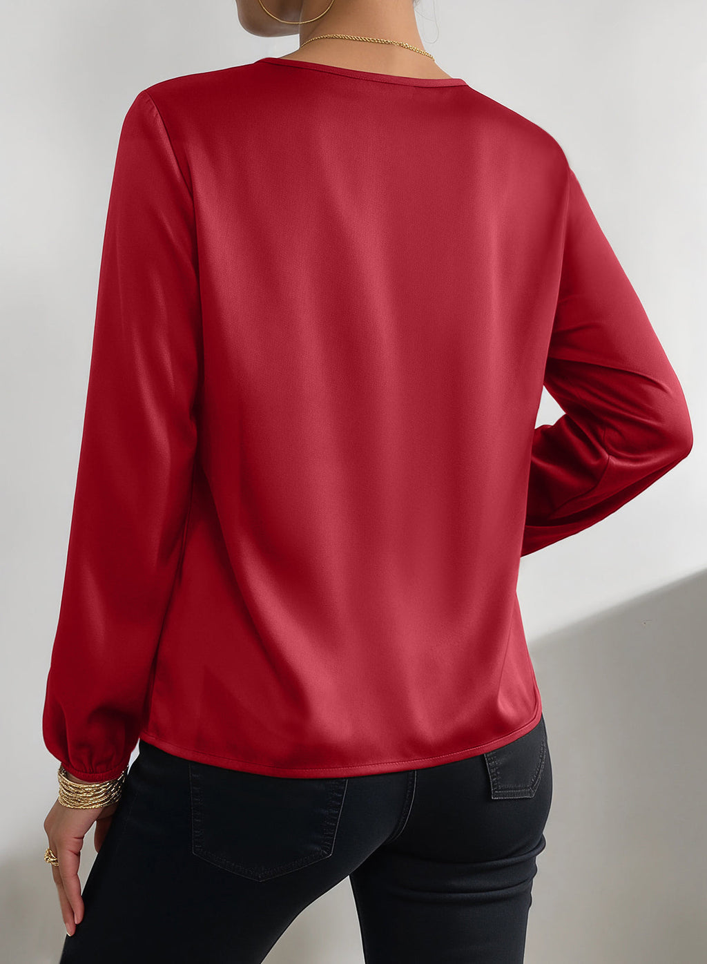 Dokotoo Womens Shirts Long Sleeve Dressy Casual V Neck Satin Top