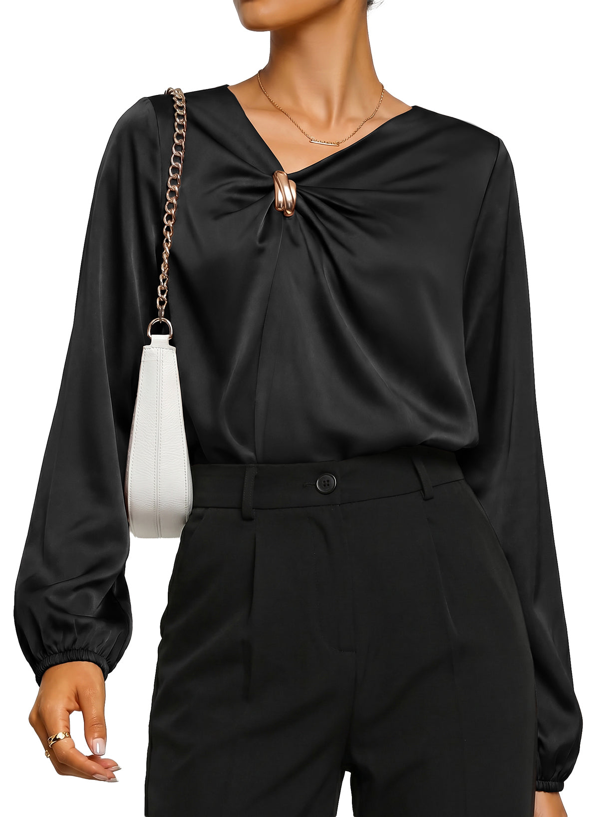 Dokotoo Womens Shirts Long Sleeve Dressy Casual V Neck Satin Top