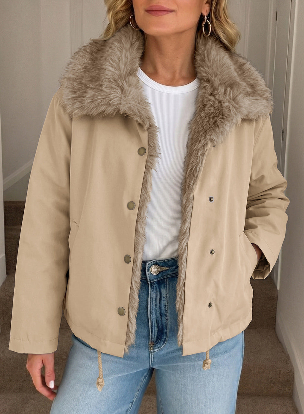 Faux Fur Detachable Oversized Cotton Jacket