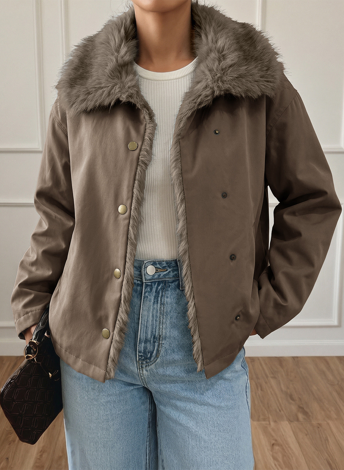 Faux Fur Detachable Oversized Cotton Jacket