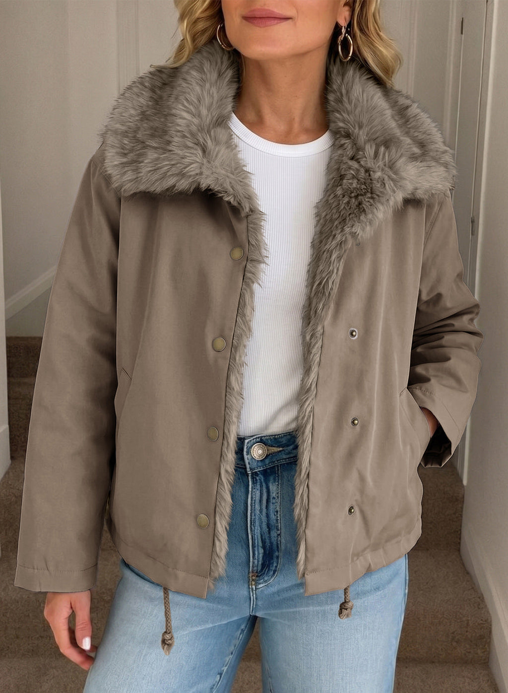 Faux Fur Detachable Oversized Cotton Jacket