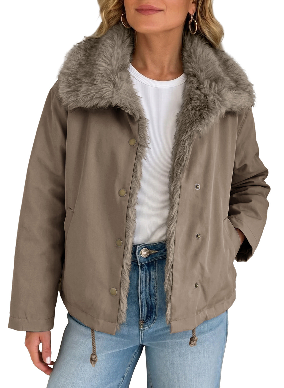 Faux Fur Detachable Oversized Cotton Jacket