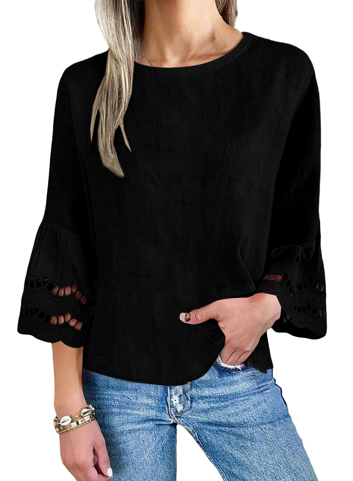 Dokotoo Womens Half Sleeve Hollow Out Ruffle Shirts 2026 Fall Tops Blouses