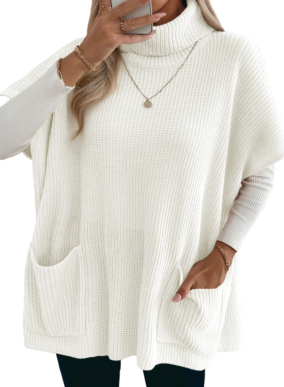 Loose Casual Turtleneck Pocket Women Sweater Dress