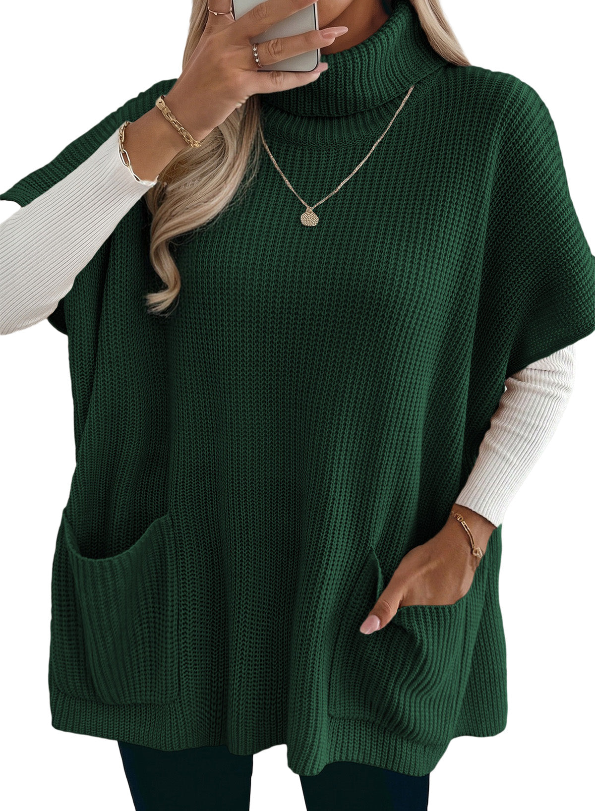 Loose Casual Turtleneck Pocket Women Sweater Dress
