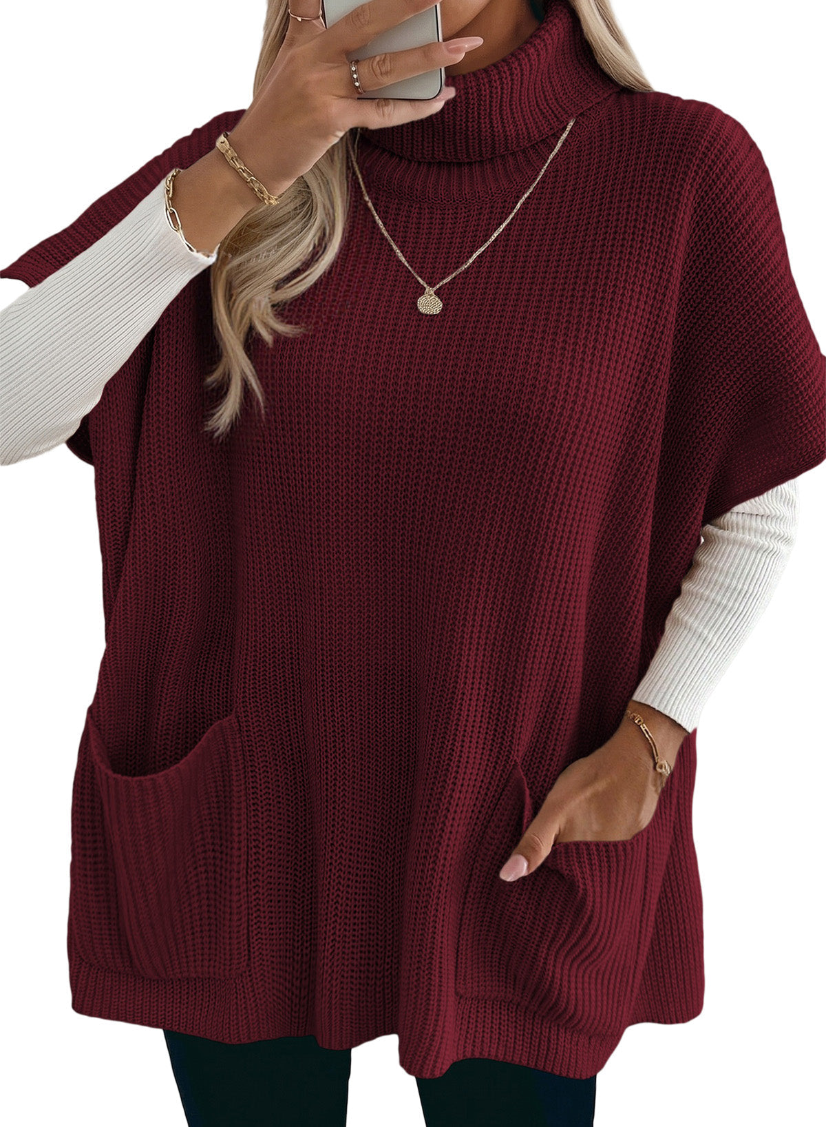 Loose Casual Turtleneck Pocket Women Sweater Dress