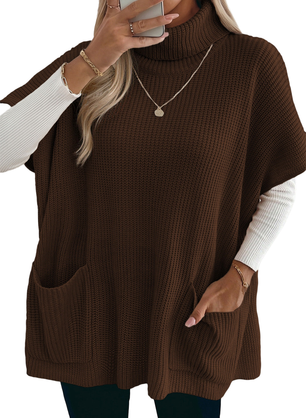 Loose Casual Turtleneck Pocket Women Sweater Dress