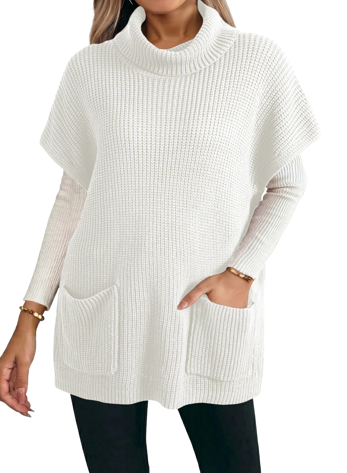 Loose Casual Turtleneck Pocket Women Sweater Dress