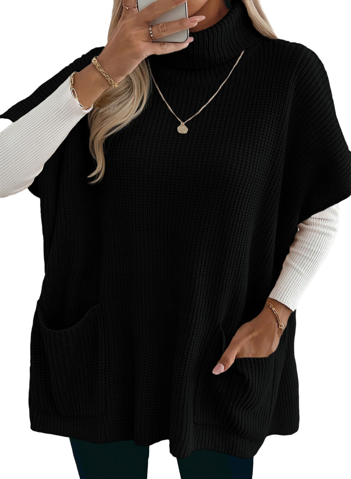 Loose Casual Turtleneck Pocket Women Sweater Dress