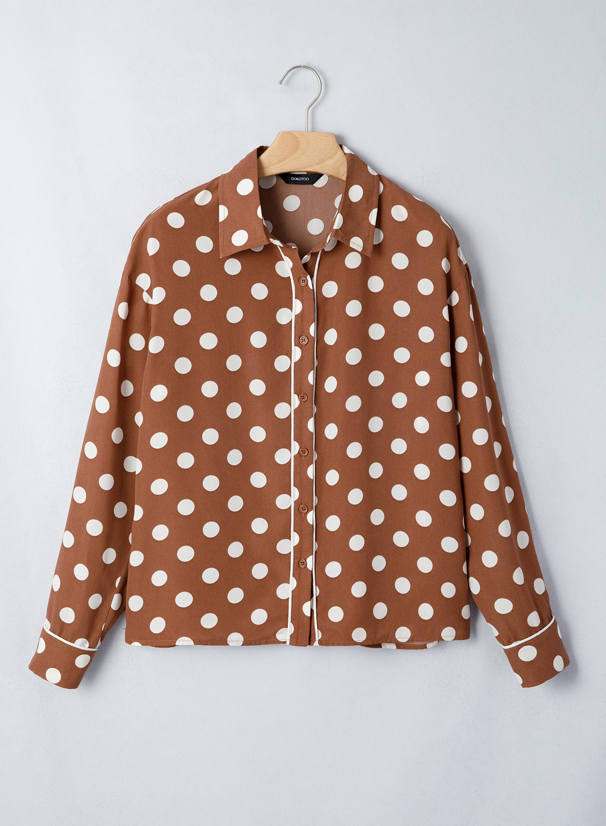 Womens Tops Polka Dot Long Sleeve Button Down Blouses