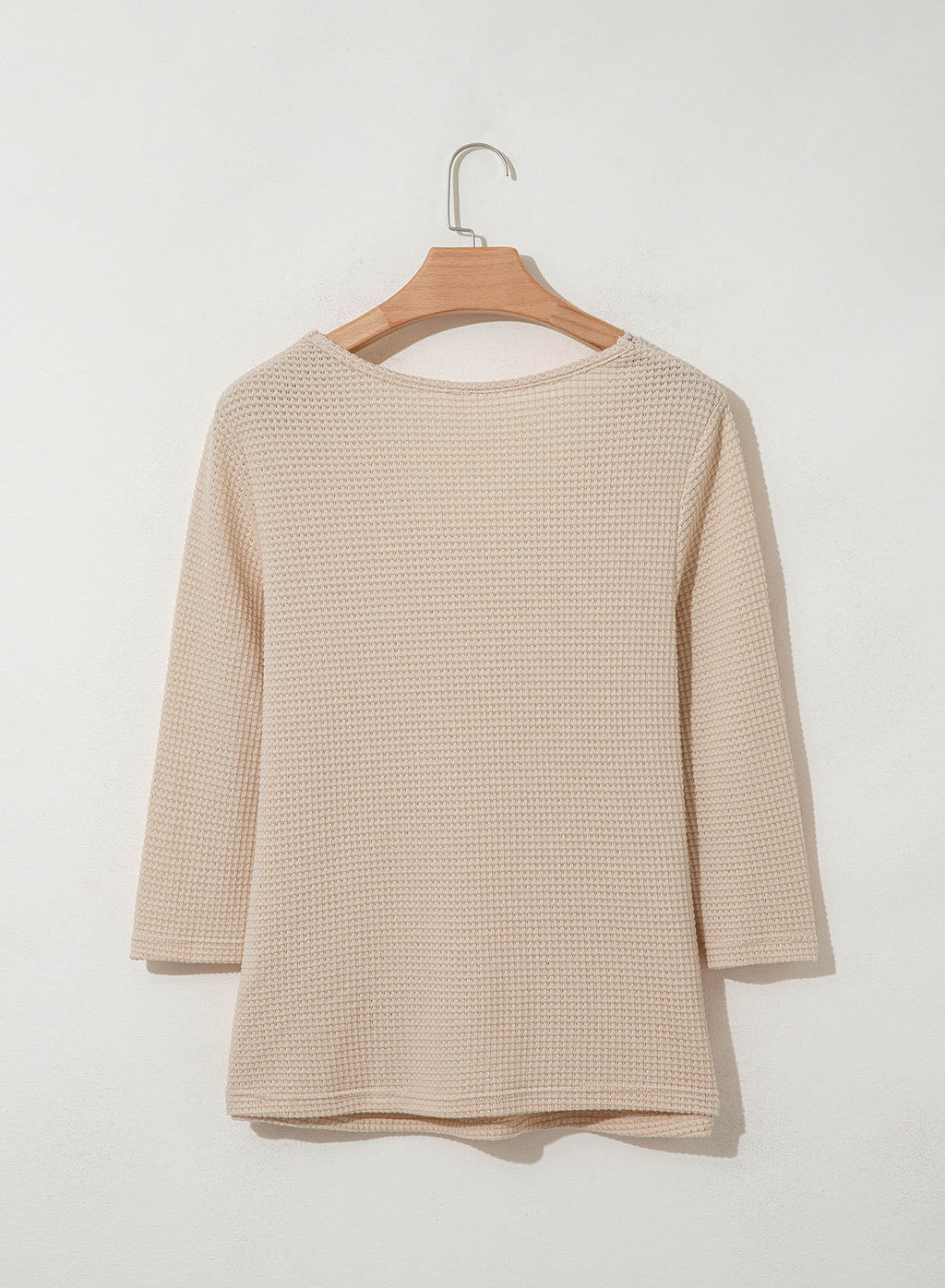 Women Casual Waffle Lace Splice 3/4 Sleeve Tops