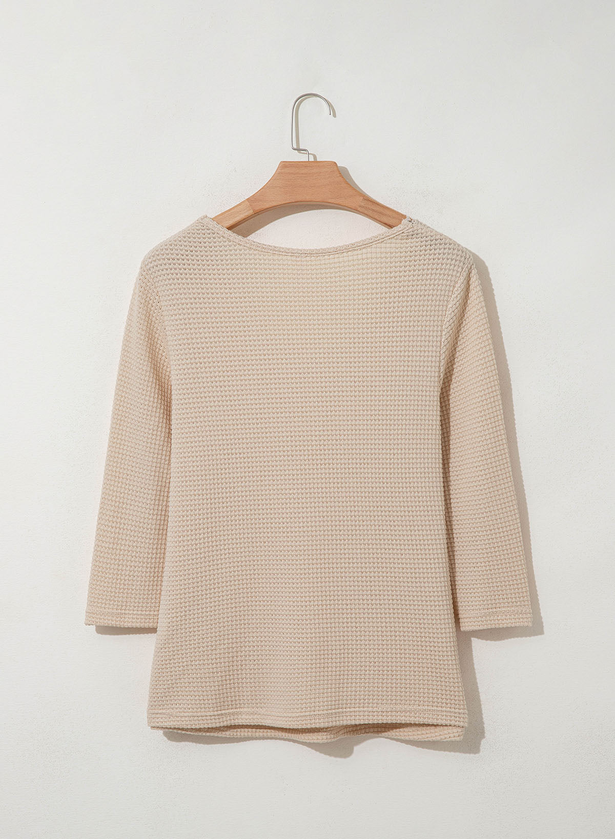 Women Casual Waffle Lace Splice 3/4 Sleeve Tops
