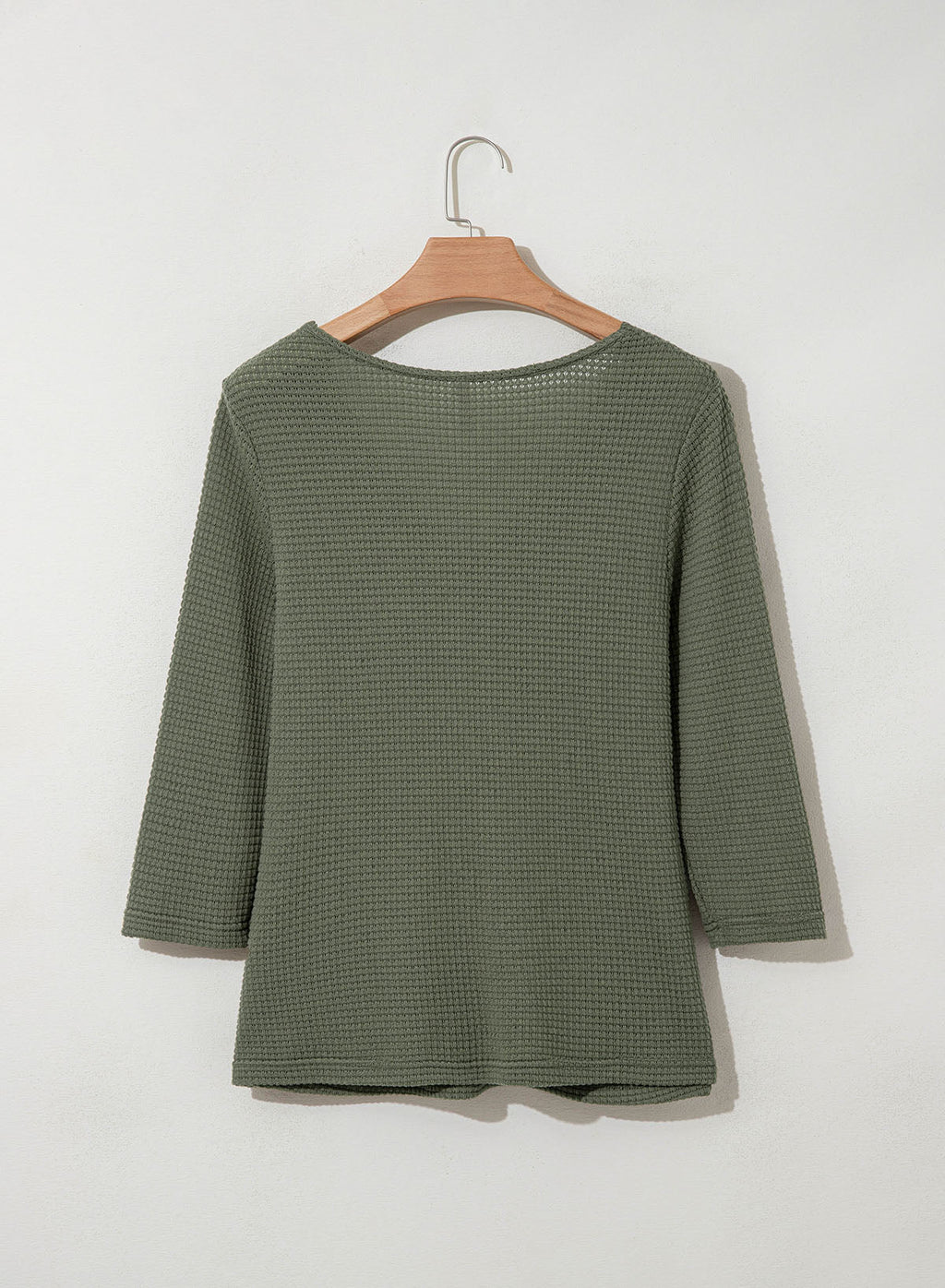 Women Casual Waffle Lace Splice 3/4 Sleeve Tops